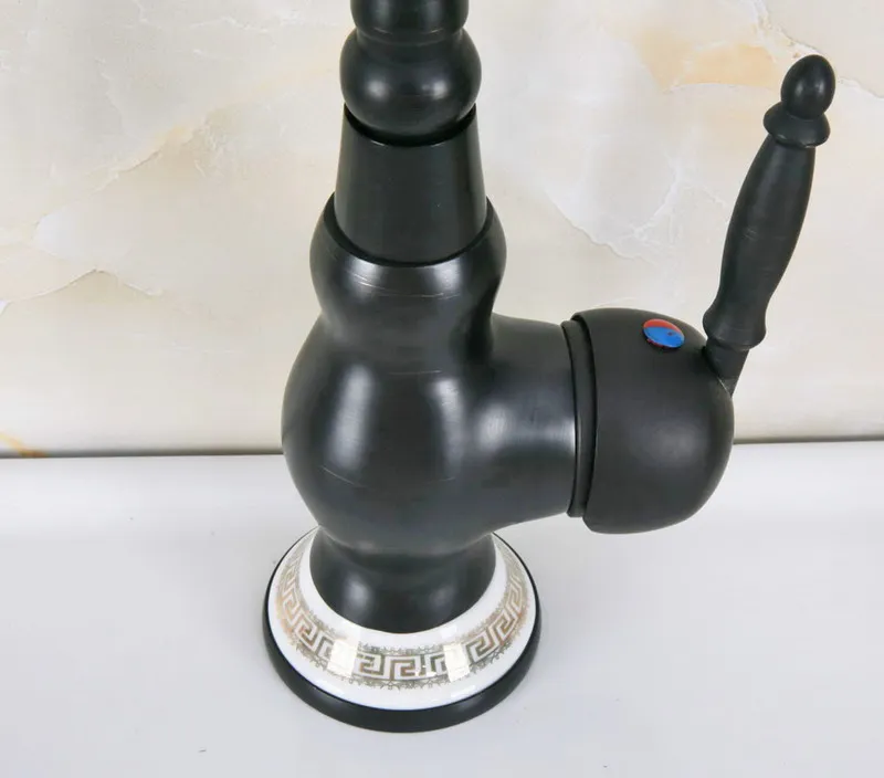 Black Oil Rubbed Bronze Ceramic Base Kitchen Wet Bar Bathroom Vessel Sink Faucet Single Hole Swivel Spout Mixer Tap anf661