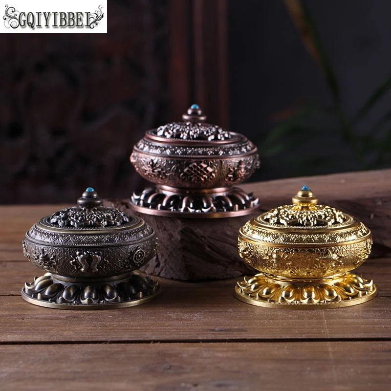 

GQIYIBBEI Chinese Classic Gorgeous Copper Alloy Fancy Buddhiat Auspicious Pattern Sandalwood Incense Burners Home Decoration