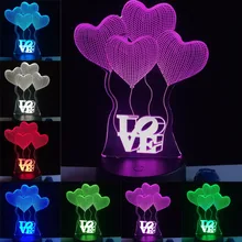 GAOPIN Four Heart With Love Shaped 3D Lamp LED USB Lamp Light Colors Changing Table Night