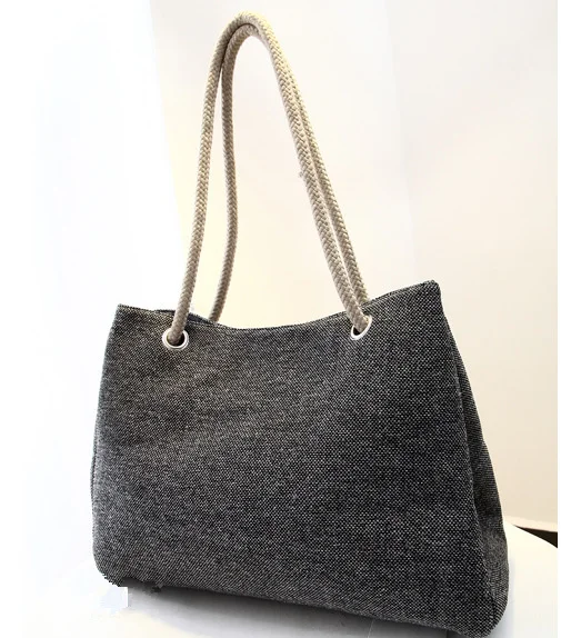 Fashion Women Linen Handbag Large Shopping Tote Holiday Big Basket Bags Summer Beach Bag Woven Beach Shoulder Bag JXY550 Dark Grey