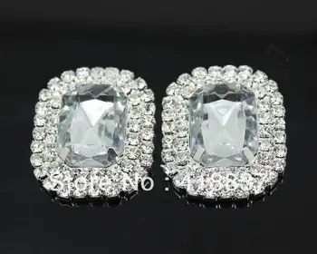 

50pcs 28*23mm 2Rows Rectangle Clear Rhinestone Embellishments Buttons Flat Back DIY Decor Cluster Buckle