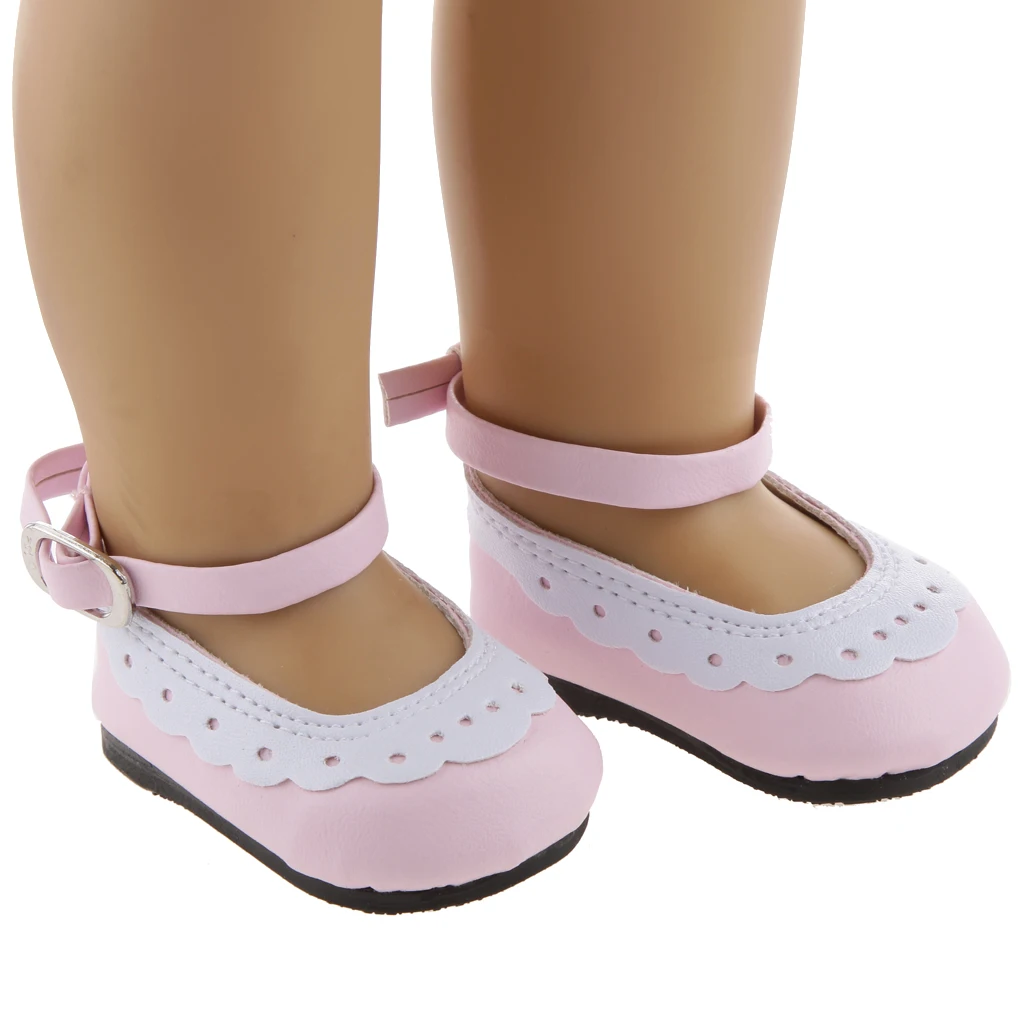 18 Inch Girl Doll Princess Shoes - Ankle Strap Leather Shoes Flats Clothes for American Doll Costume Accessory 2 Pairs