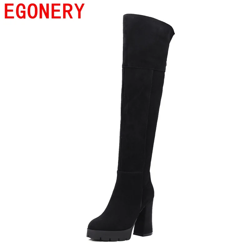 

EGONERY over-the-knee boots size 34-40 solid sexy platform super high heels zipper queen style appointment winter women boots