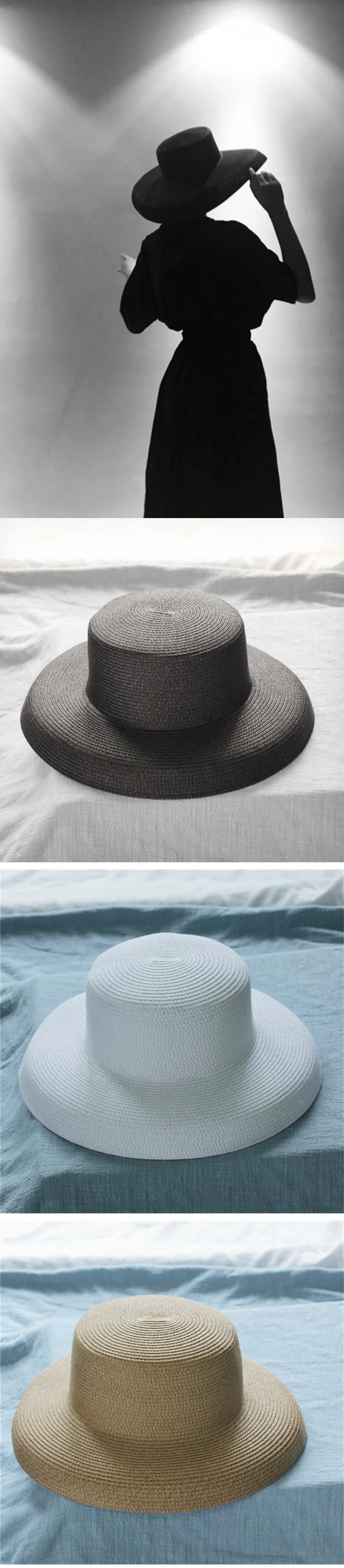 Женская соломенная шляпа в стиле ретро с широкими полями, городские монохроматические шляпы от солнца для путешествий, банкетные шляпы
