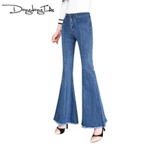 Летние расклешенные джинсы для женщин DONGDONGTA Новая мода Высокая талия однотонные синие женские джинсы деним Женские джинсы HMF-58-2011
