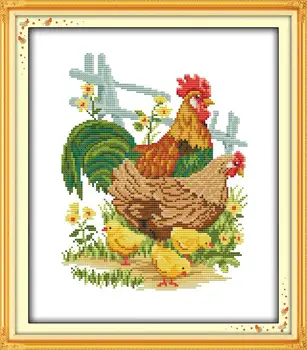 

DIY Needlework embroidery 11CT The chicken family 2 dimnsions cross Stitch Kits for Embroidery Knitting Needle Home Decoration