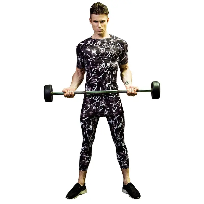

YD Running Set T-Shirt and Pants Men Compression Tights Underwear Sets Crossfit Bodybuilding Fitness Sport Suit Men's Sportswear