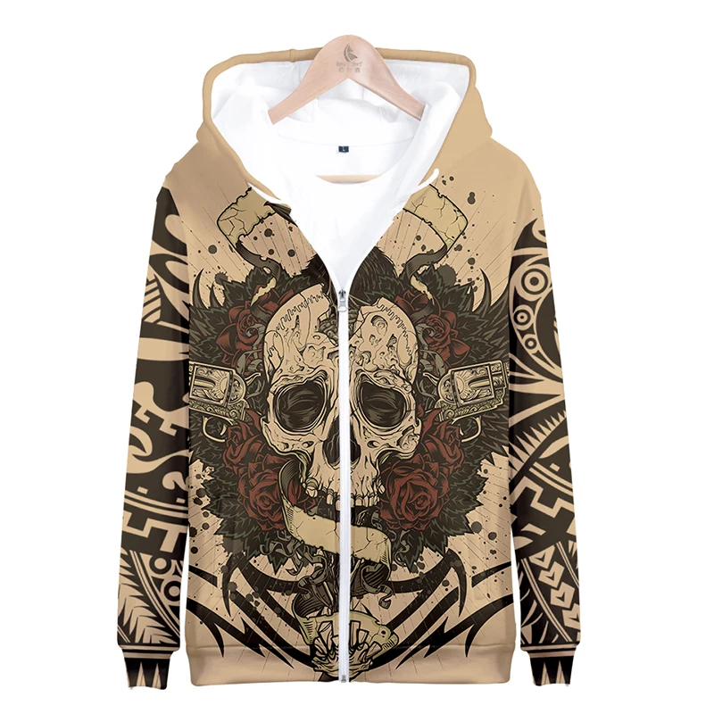 

3d Print Tattoo Skull Rose Fashion Men Women Zipper Hoodies Jackets Casual Long Sleeve Zip Up 3D Hooded Sweatshirt Tracksuit Top