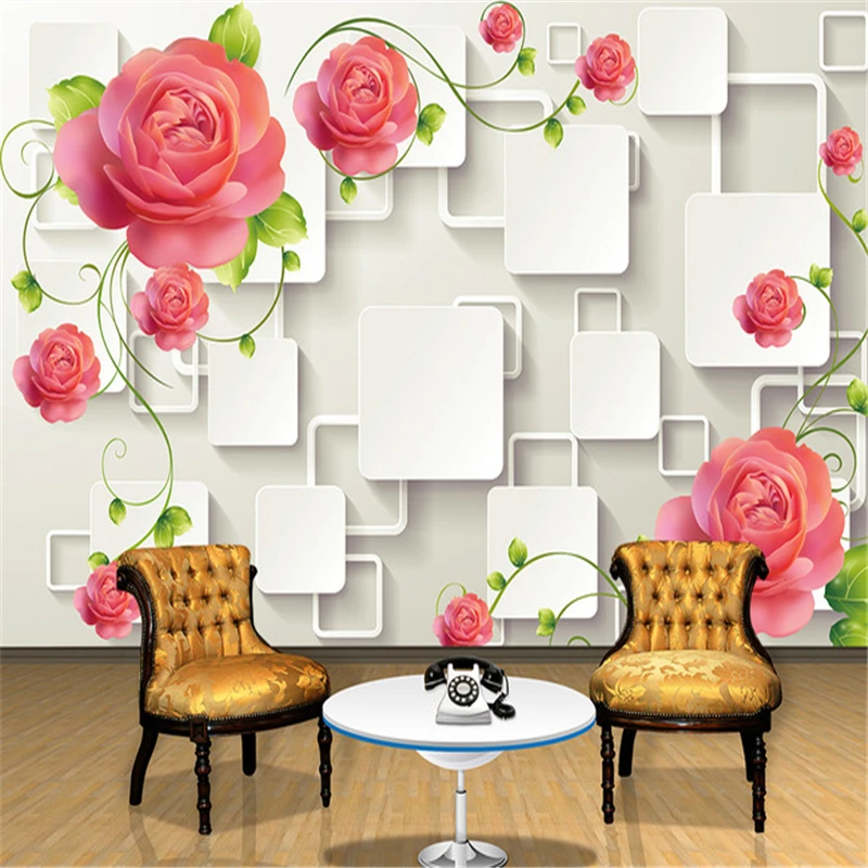 

beibehang Rose geometric patterns Custom 3d photo wall paper Three-dimensional forest scenery TV background wallpaper 3d mural