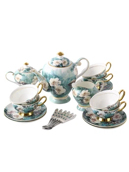 

Luxury bone china Coffee Set European Ceramic Drinkware Set English Afternoon Camellia Cup Black Tea Cup Pot Set with Cup Holder