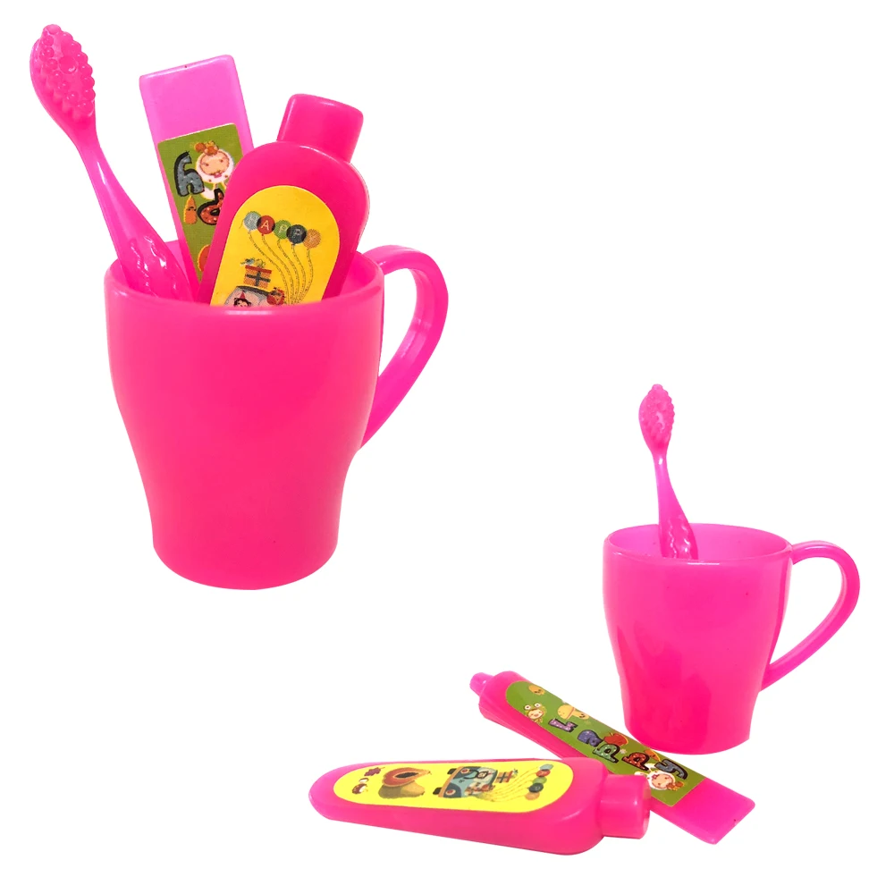 

NK 4 Pcs/Set Doll Accessories Mini Toothpaste Kit toothbrush Cleanser Cup toothpaste For Barbie Doll Gift Necessary Toys DZ