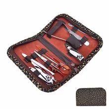 Набор для маникюра, педикюра, 1 набор, 10 шт. в 1, зажим для ногтей, ножницы, инструмент для ухода за кожей, средство для удаления омертвевшей кожи с леопардовым принтом, чехол из искусственной кожи