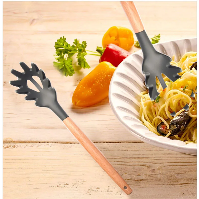 Kitchen utensil set Wood handle silica gel kitchenware non-stick spatula spoon set beech Silica gel Spoon Home kitchen tools