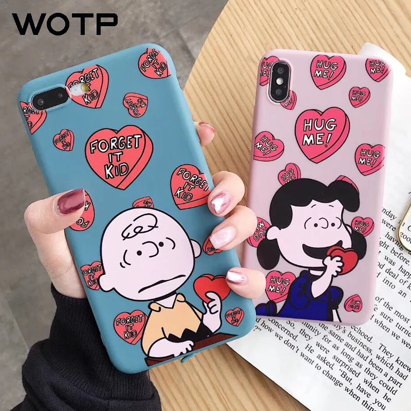 

WOTP Couple Cute Cartoon Love Heart Cases For iPhone XS Max XR INS Soft TPU For iPhone X 6 6S 7 8 Plus Phone Case Cover
