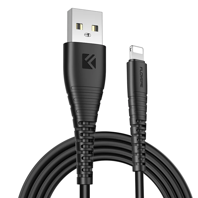 FLOVEME USB кабель для iPhone 7 8 X высокопрочный 2.4A кабель для быстрой зарядки и синхронизации данных для зарядного устройства Lightning-USB кабель для iPhone - Цвет: Black