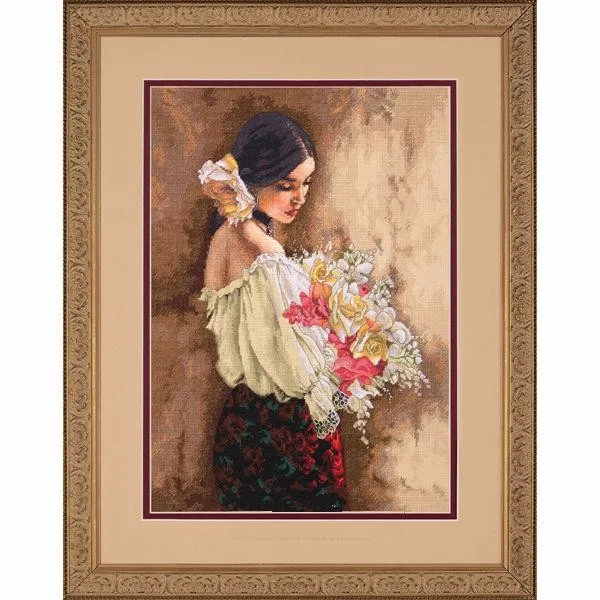 CS-1725 Cross Stitch Kit Woman with Bouquet Lady Girl Flower Flowers dim 35274