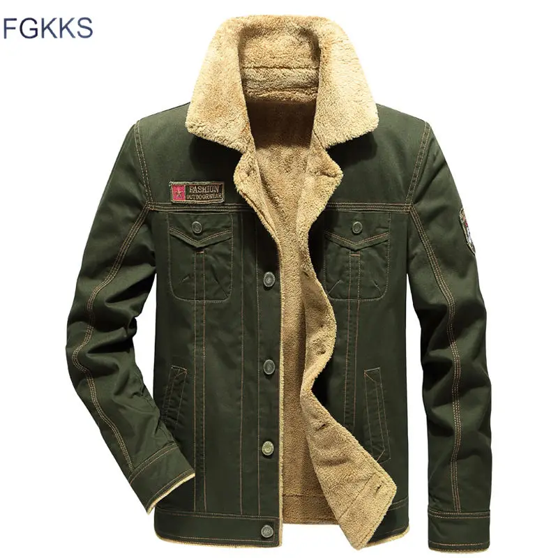 

FGKKS Fashion Winter Bomber Jacket 2019 Men Jacket Outerwear Cotton Thick Fur Collar Warm Military Tactical Mens Jacket Coat