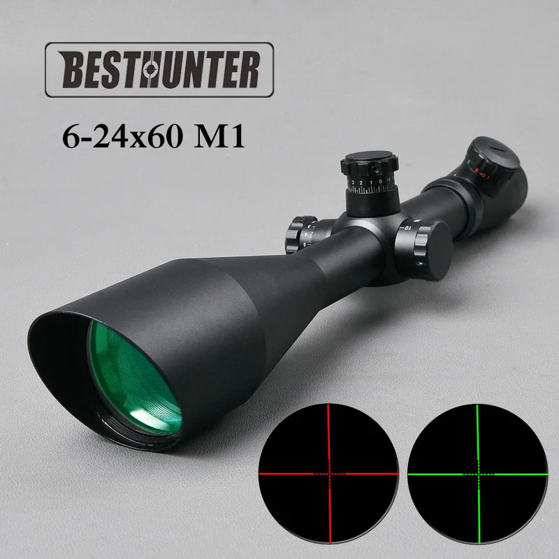 

L Brand NEW M1 6-24x60 AO Tactical Outdoor Hunting Optics Scope Illuminated Red and Green Mildot Side Wheel Riflescope