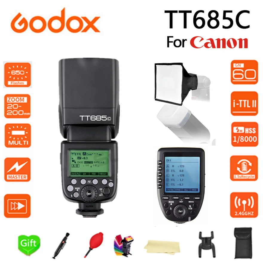 

Godox TT685C TTL Speedlite High-Speed Sync External + XPRO-C Transmitter For Canon Flash 1100D 1000D 7D 6D 60D 50D 600D 500D