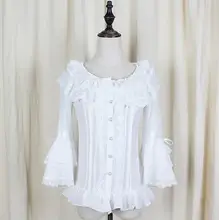 New women Cosplay White Blouse Lo Peplum Tops Tee Lace Shirt tops D931
