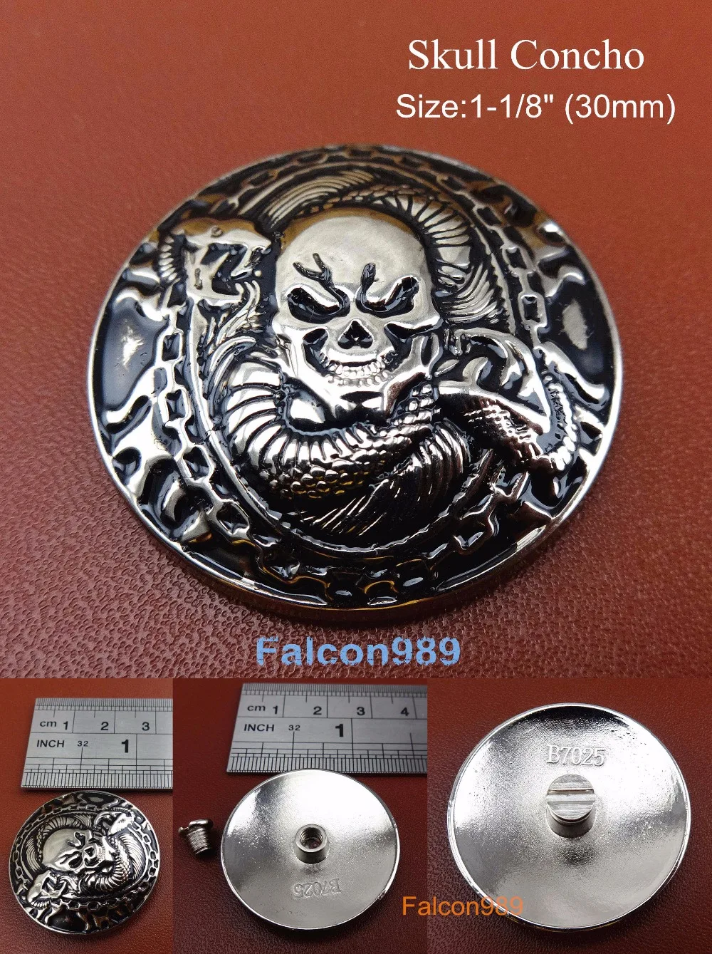 

(KB709) 24pcs Silver Leather Craft 1-1/8'' Western Skull Concho Button Saddle Tack Belt Concho Tool Set - Sewing Stitching