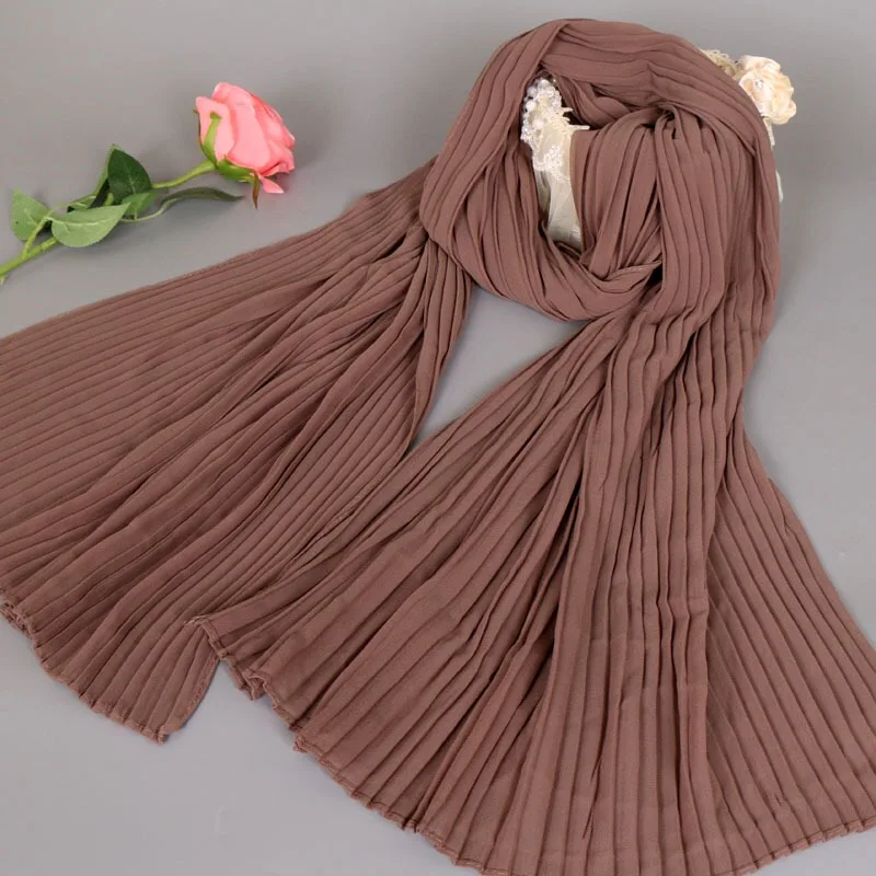 Мода Pleat шифон пузырь морщин хиджаб длинные Размеры пашмины мусульманский Шарфы для женщин шарф в полоску Быстрая - Цвет: color 11