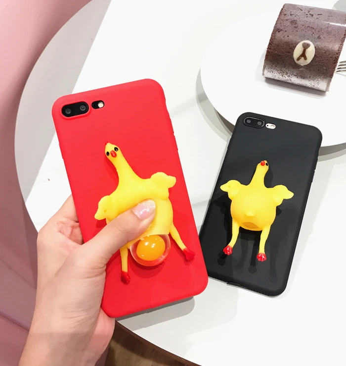 

For iphone 7 7 Plus case Squeeze Chicken Lay Egg Squishy Phone Case Stress Relieve TPU Cover For iPhone 6 6S / 6plus 3D doll red
