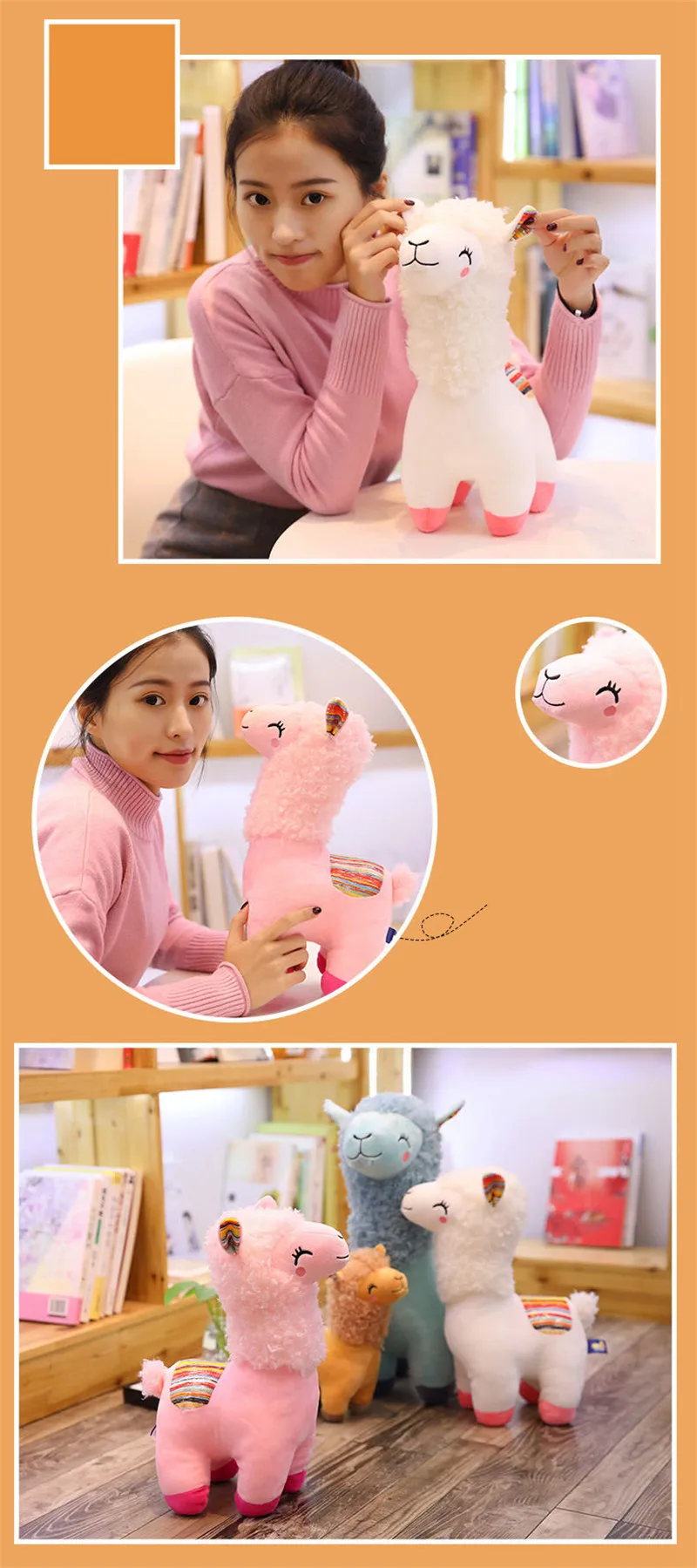 New Alpaca Grass Mud Horse Lama Pacos Squinting Shy Sheep Plush Toy Cute Children Birthday Gifts 1pcs 25cm 35cm 45cm  4