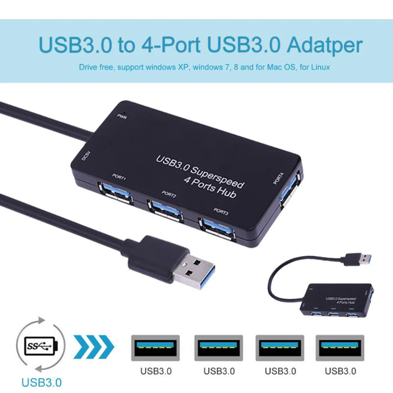 Usb 3,0 концентратор скорости 4 порта USB разветвитель usb-хаб 3,0 адаптер Аксессуары для ноутбуков Hab Usb для ПК компьютер аксессуары для компьютера