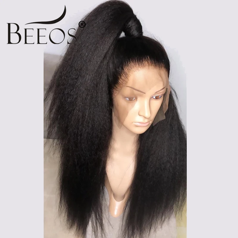 Beeos 13*6 глубокая часть курчавые прямые человеческие волосы на кружеве парики бразильские волосы remy 150 Плотность отбеленные узлы натуральный цвет парик