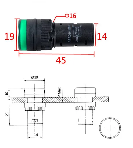 AC 220 В 16 мм светодиодный индикатор сигнала свет AD16-16C
