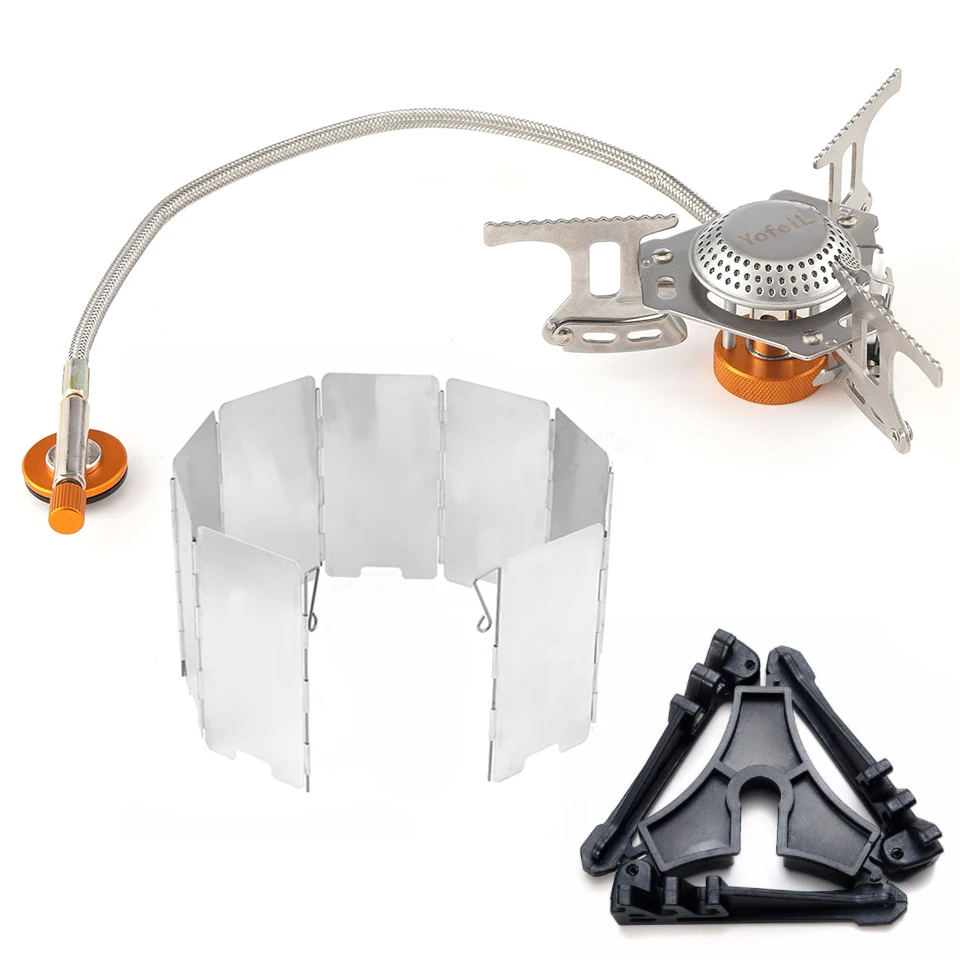 

Camping Gas stove Ultralight Cookware Cooking Set Piezo Lighter 9 Windshields Gas Cylinder Bracket Outdoor Hiking Mobile Kitche