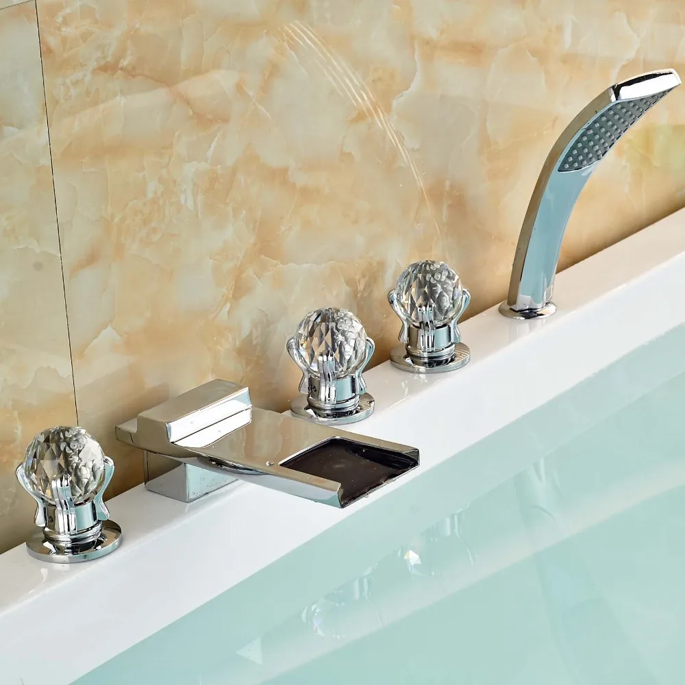 

Crystal Handle Waterfall Tub Mixer Faucet Set 5pcs Bathroom Tub Set System with Handshower