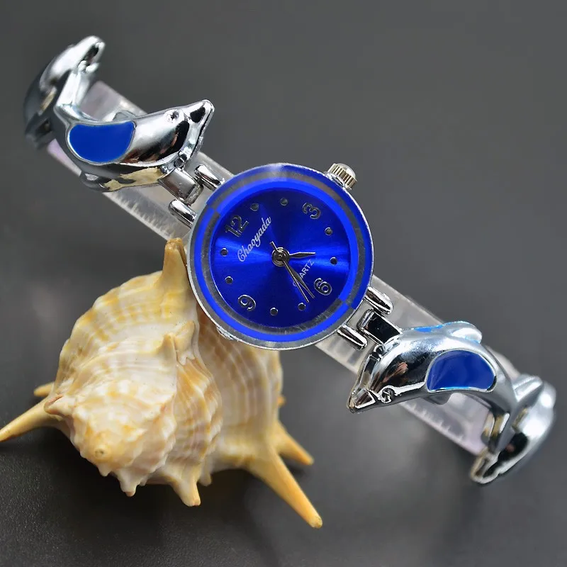 Модные Элегантные наручные часы женские Девушки Дельфин стиль изысканный металлический сплав группа кварцевые браслет часы 935 - Цвет: Blue