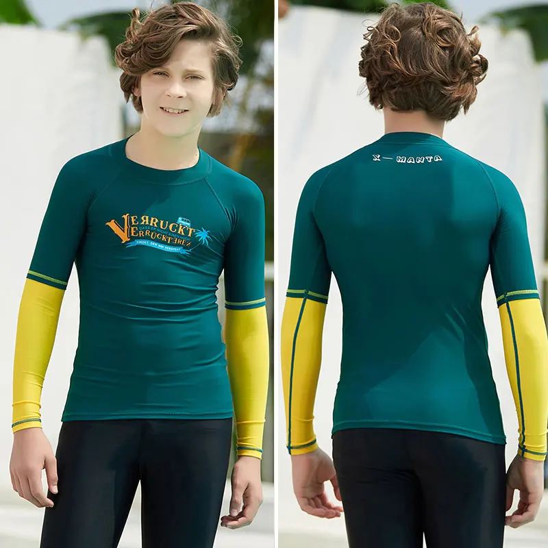 Kids Short Long Sleeve Rash Guard Sun UV Protected UPF50+ Boys Girls Surf Swim Shirt Lycra Basic Skin Athletic Tops(115-165cm - Цвет: M179501Y-A1