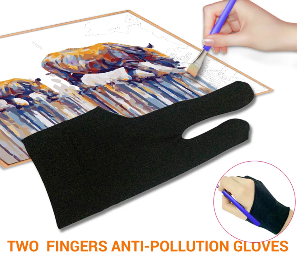 Two Fingers Anti-fouling Glove Drawing /& Pen Graphic Tablet Pad For Artist Black