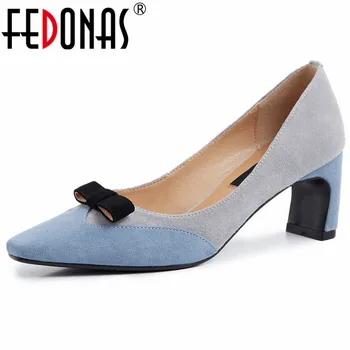 

FEDONAS New 2019 Women Basic Pumps High Heels Butterfly Party Wedding Shoes Pointed Toe Prom Pumps Slip On Suede Leather Shoes