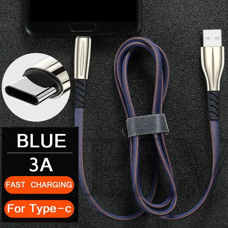 3A Тип usb C кабель usb type-c C функцией быстрой зарядки Тип кабеля для передачи данных Шнур для телефона Зарядное устройство для Xiaomi Redmi Note 7 Pro samsung S9 S8 Note 9 8 Кабельное открытое - Цвет: Blue