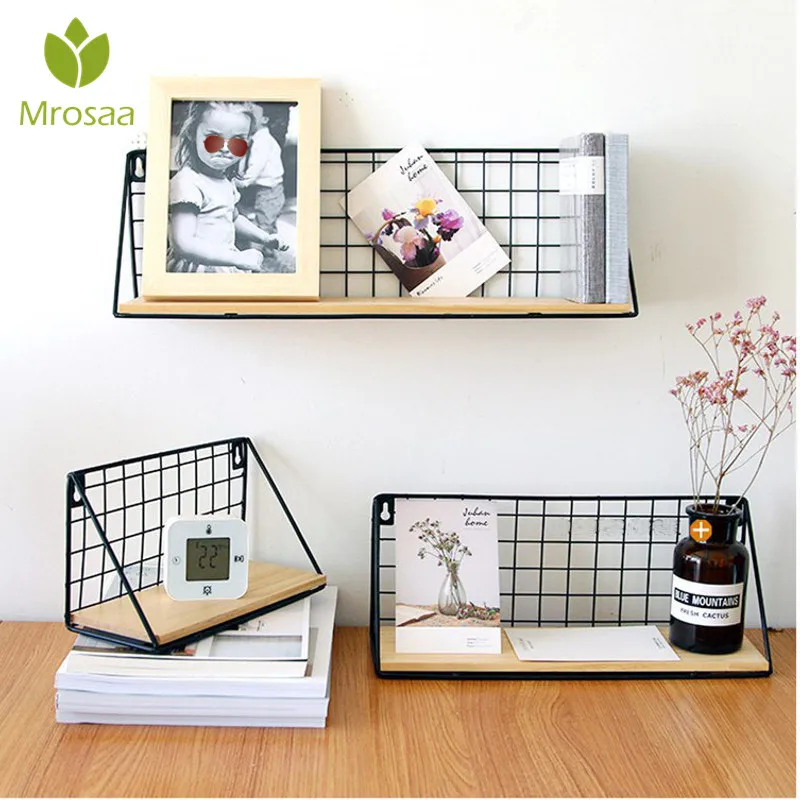 

Creative Wooden Iron Wall Shelf Wall Mounted Storage Rack Organization Bedroom Kitchen Home Kid Room DIY Wall Decoration Holder