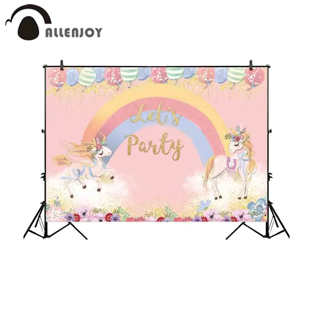 

Allenjoy photography background rainbow unicorn balloon birthday party backdrop photo shoot props photobooth photocall custom