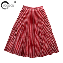 ORDEESON Золотая проволока красная полоса а линия длинная Плиссированная юбка тонкая талия корейская мода миди танцевальная юбка высокая талия Повседневная вискоза