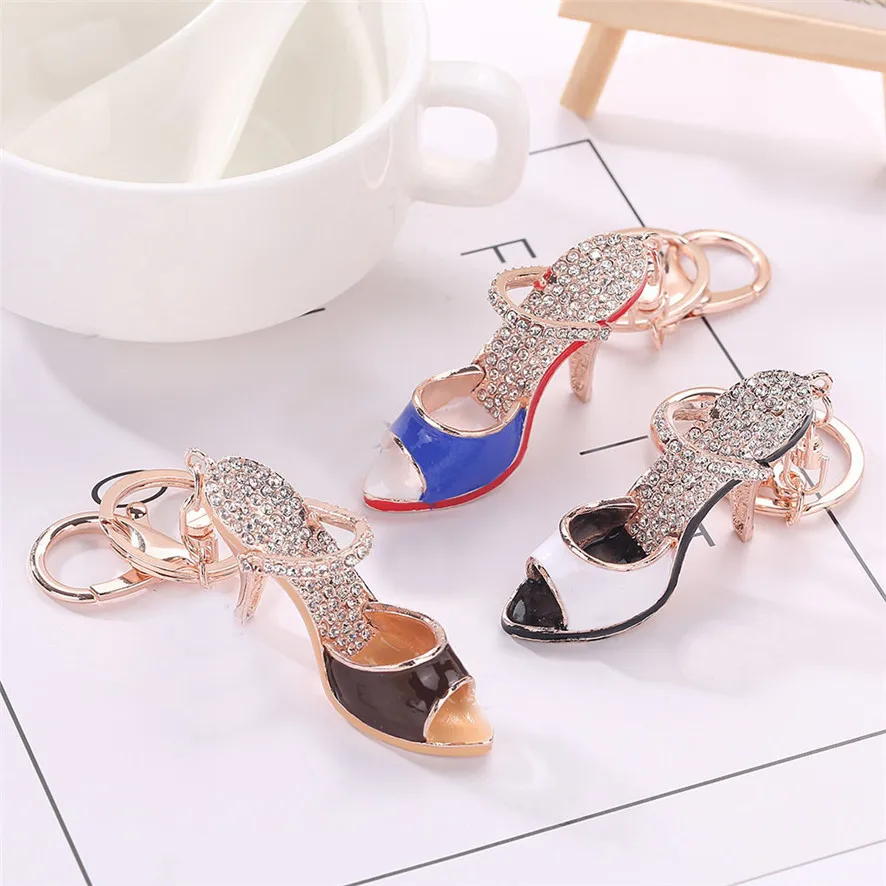 

High Heels Model Charm Rhinestone Tassel Keychain Bag Handbag Key Ring Car Key Pendant Charms For Jewelry Making 2019