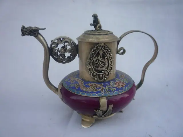 

collection Old Qing Dynasty silver&Jade teapot\flagon,Free shipping