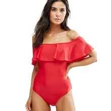 Женский цельный купальник пуш-ап сексуальный с открытыми плечами однотонный спортивный купальник женский купальный костюм одежда с оборками Прямая купальная одежда