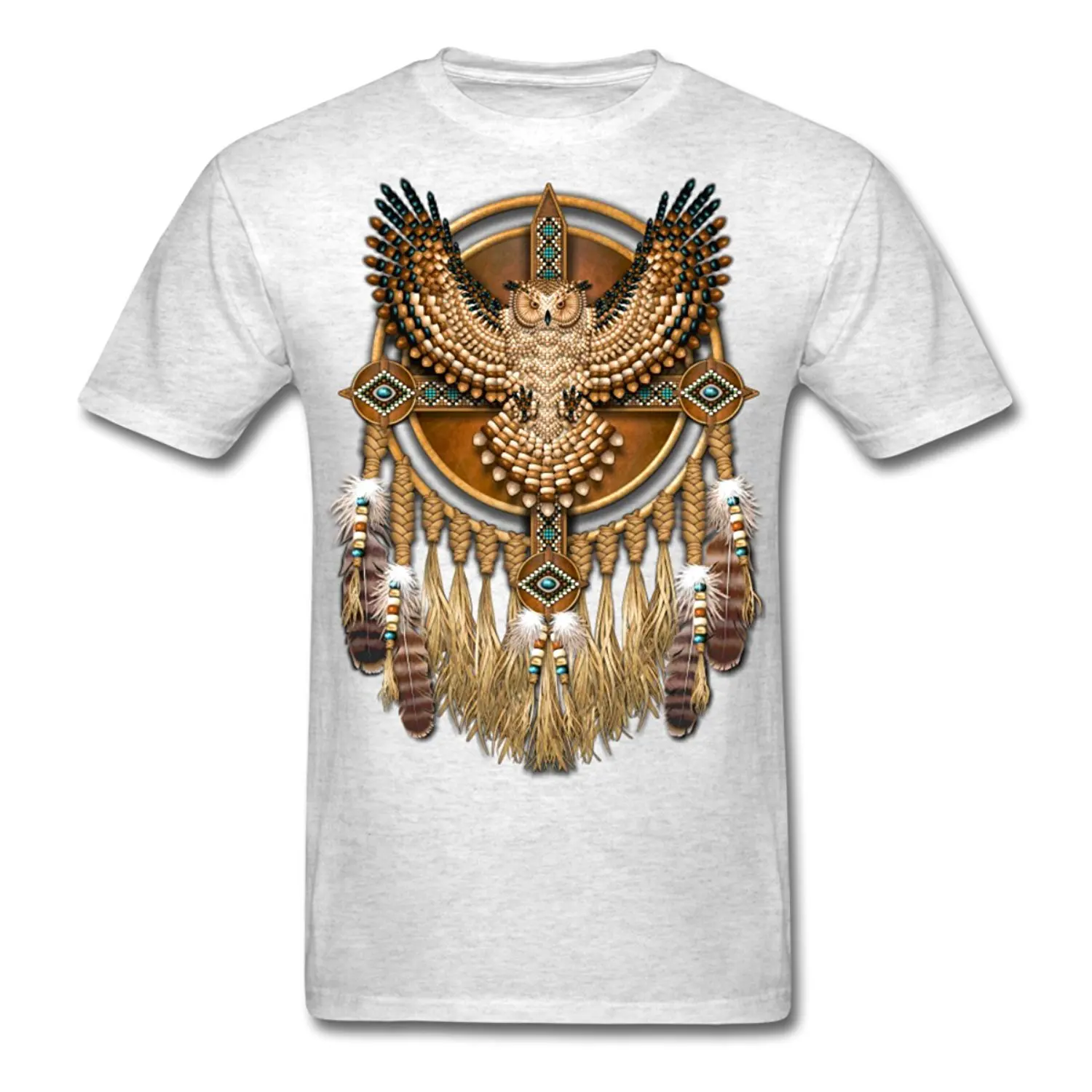 Image 2017 new wholesale Beadwork Great Horned Owl Mandala Men s T Shirt 100% cotton male O Neck T Shirt Casual short tops tee