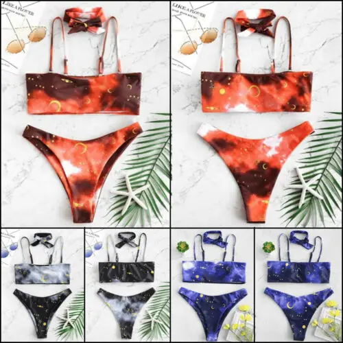 2019 New Hot Sexy Bra Girls Female Lady Women Bikini Set Print Push-up Padded Swimsuit Swimwear Triangle Bathing Suit | Спорт и