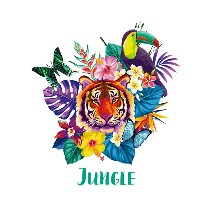

Flower With Toucan Tiger Patch 2018 New T-Shirt Diy Decoration A-Level Washable Parches Ropa Appliques On Clothes