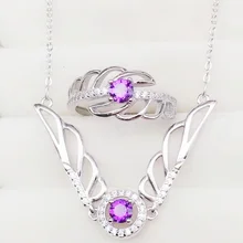 Природный натуральный аметист Ювелирный Набор 925 серебро 1 шт кольцо, 1 шт ожерелье 0.35ct* 2шт драгоценный камень крыло Стиль# T19021817