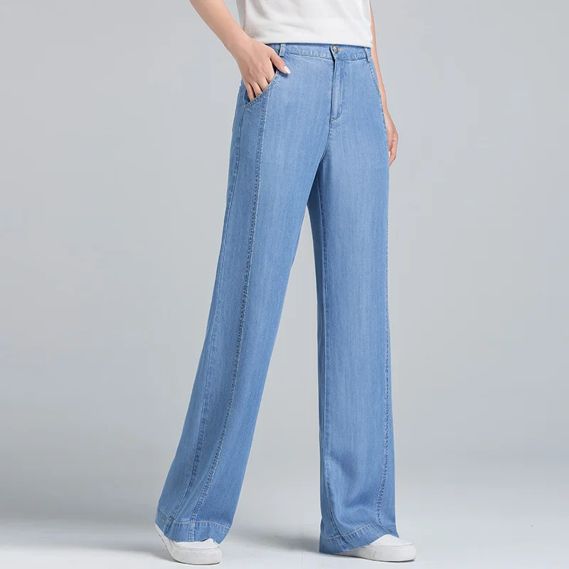 Летние женские джинсы из тенселя, лиоцелл, ледяной шелк, широкие брюки, женские повседневные джинсы, летние женские 19007