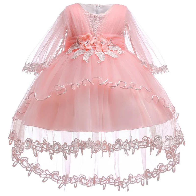 

New infant baby girls dress 2018 summer Lace floral Baptism Dresses for Girls 1st year birthday party wedding baby clothes tulle